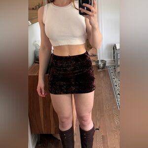 Urban Outfitters brown crushed velvet mini skirt, size s, never worn (w/ tags).